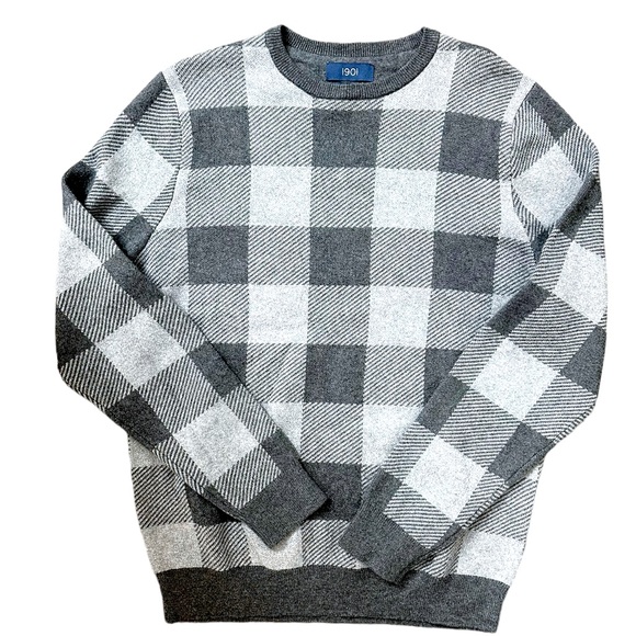 Nordstrom 1901 Grey/White Buffalo Check Cotton/Cashmere Sweater Men’s Medium - Picture 1 of 3